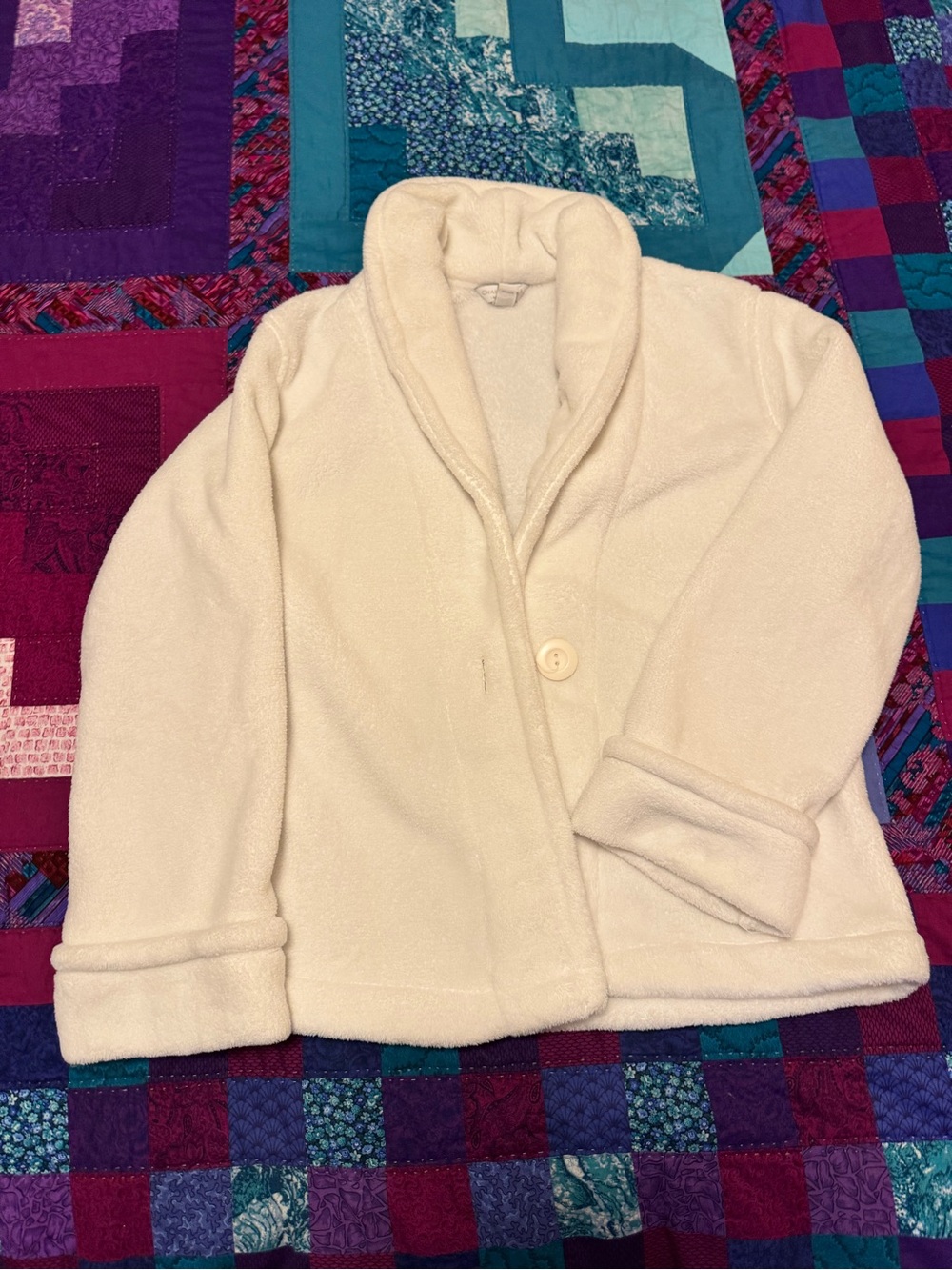 Women’s White Shawl Collar Fleece Jacket